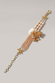 Gold Finish Beige Pearl Bracelet