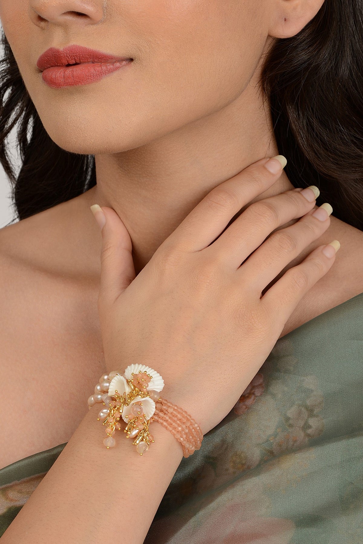 Gold Finish Beige Pearl Bracelet