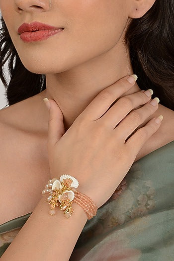 Gold Finish Beige Pearl Bracelet
