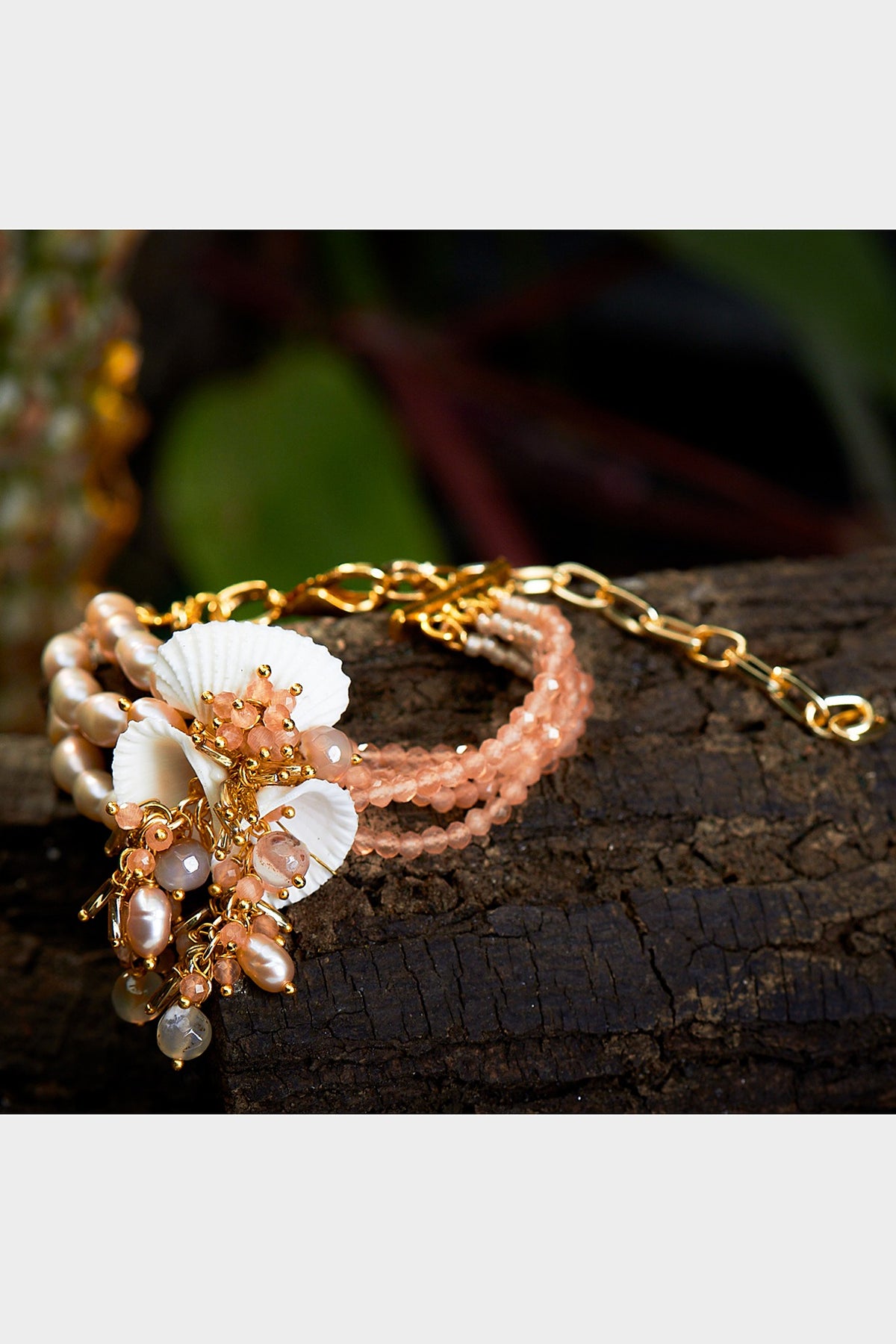 Gold Finish Beige Pearl Bracelet