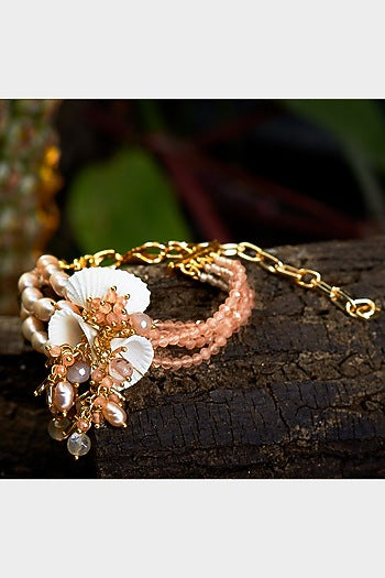 Gold Finish Beige Pearl Bracelet