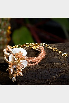 Gold Finish Beige Pearl Bracelet