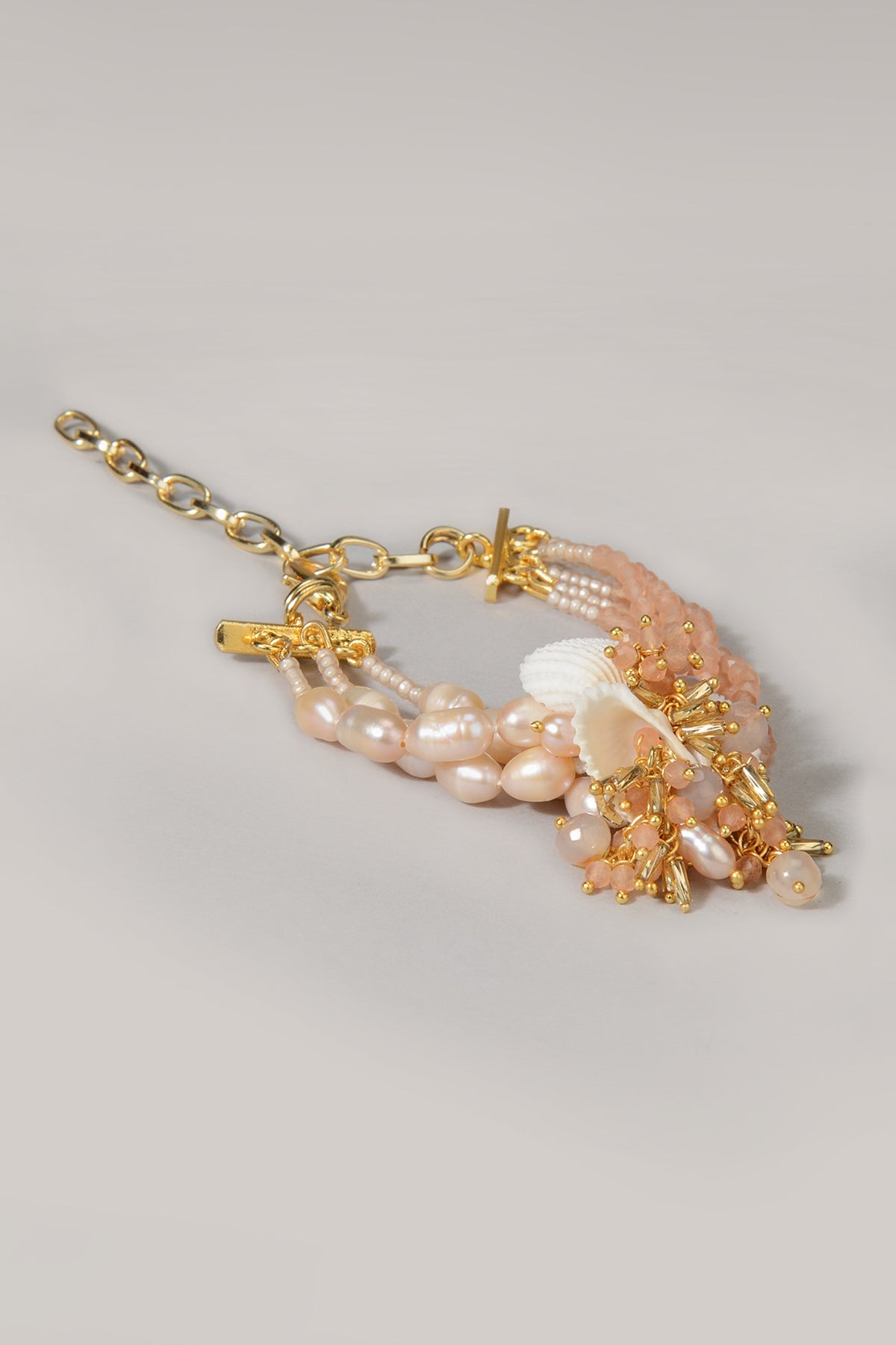 Gold Finish Beige Pearl Bracelet