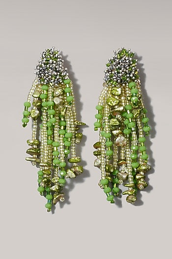 Gold Finish Green Shell Pearl Dangler Earrings