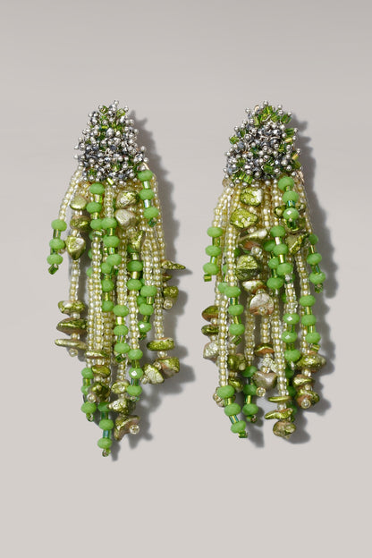 Gold Finish Green Shell Pearl Dangler Earrings