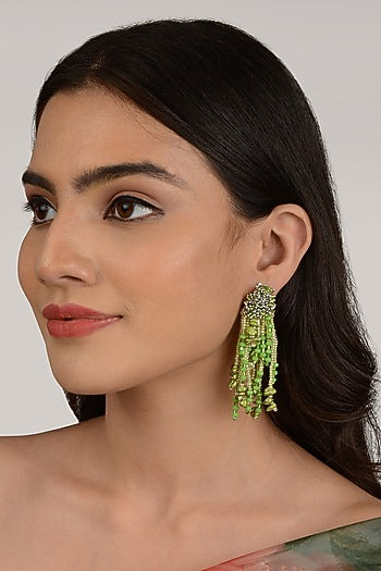 Gold Finish Green Shell Pearl Dangler Earrings