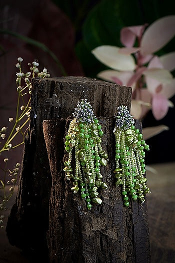 Gold Finish Green Shell Pearl Dangler Earrings