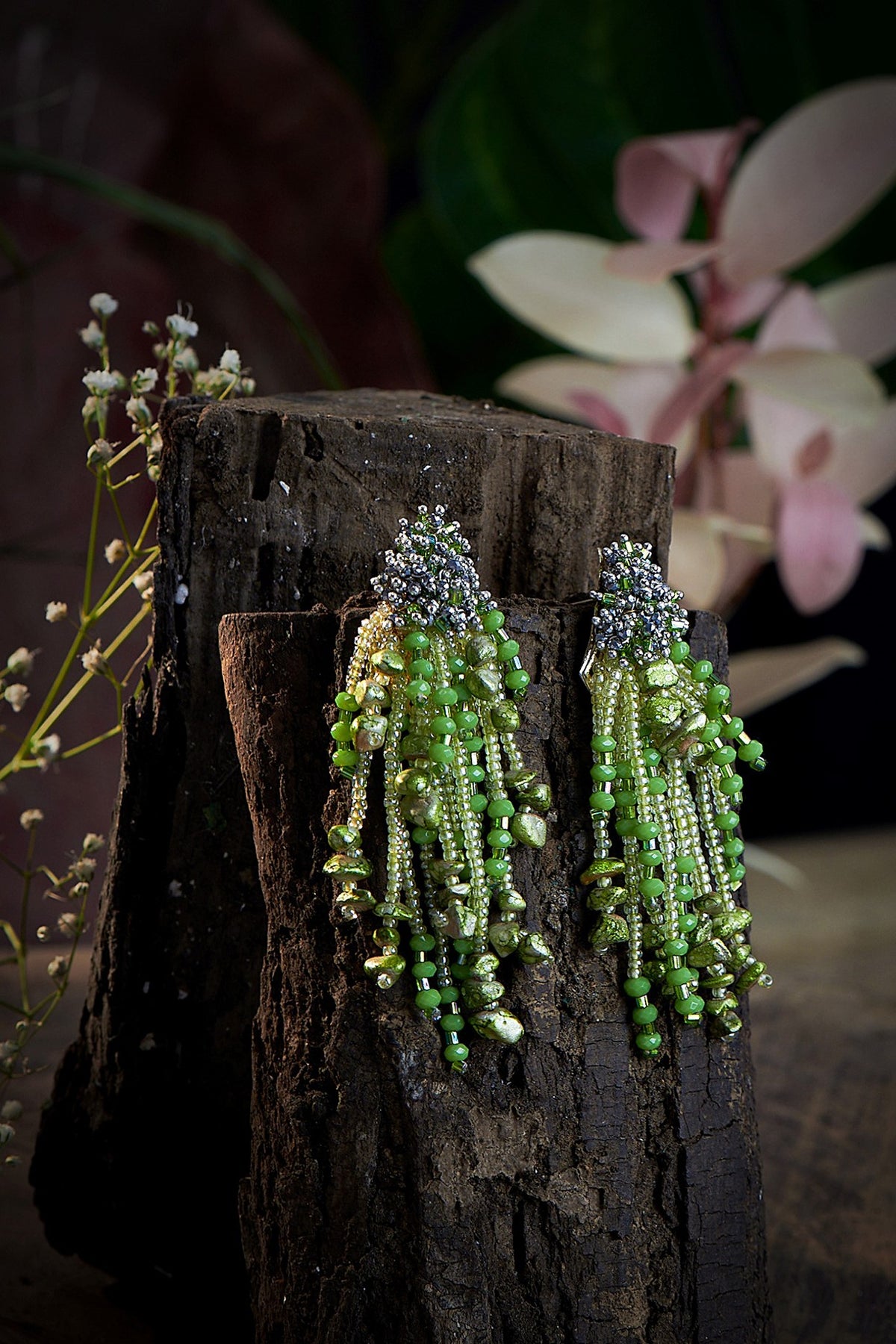 Gold Finish Green Shell Pearl Dangler Earrings