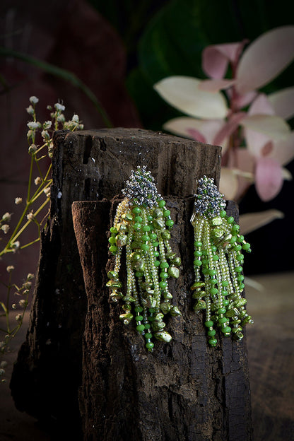 Gold Finish Green Shell Pearl Dangler Earrings