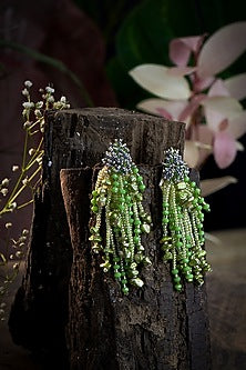 Gold Finish Green Shell Pearl Dangler Earrings