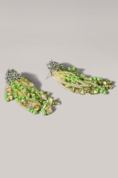 Gold Finish Green Shell Pearl Dangler Earrings