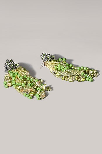 Gold Finish Green Shell Pearl Dangler Earrings