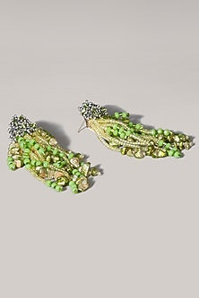 Gold Finish Green Shell Pearl Dangler Earrings