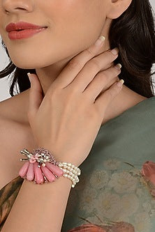 Gold Finish Pink Stone Bracelet