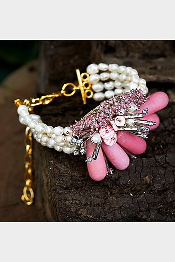 Gold Finish Pink Stone Bracelet