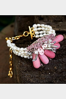 Gold Finish Pink Stone Bracelet