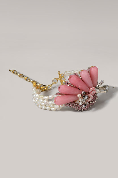 Gold Finish Pink Stone Bracelet