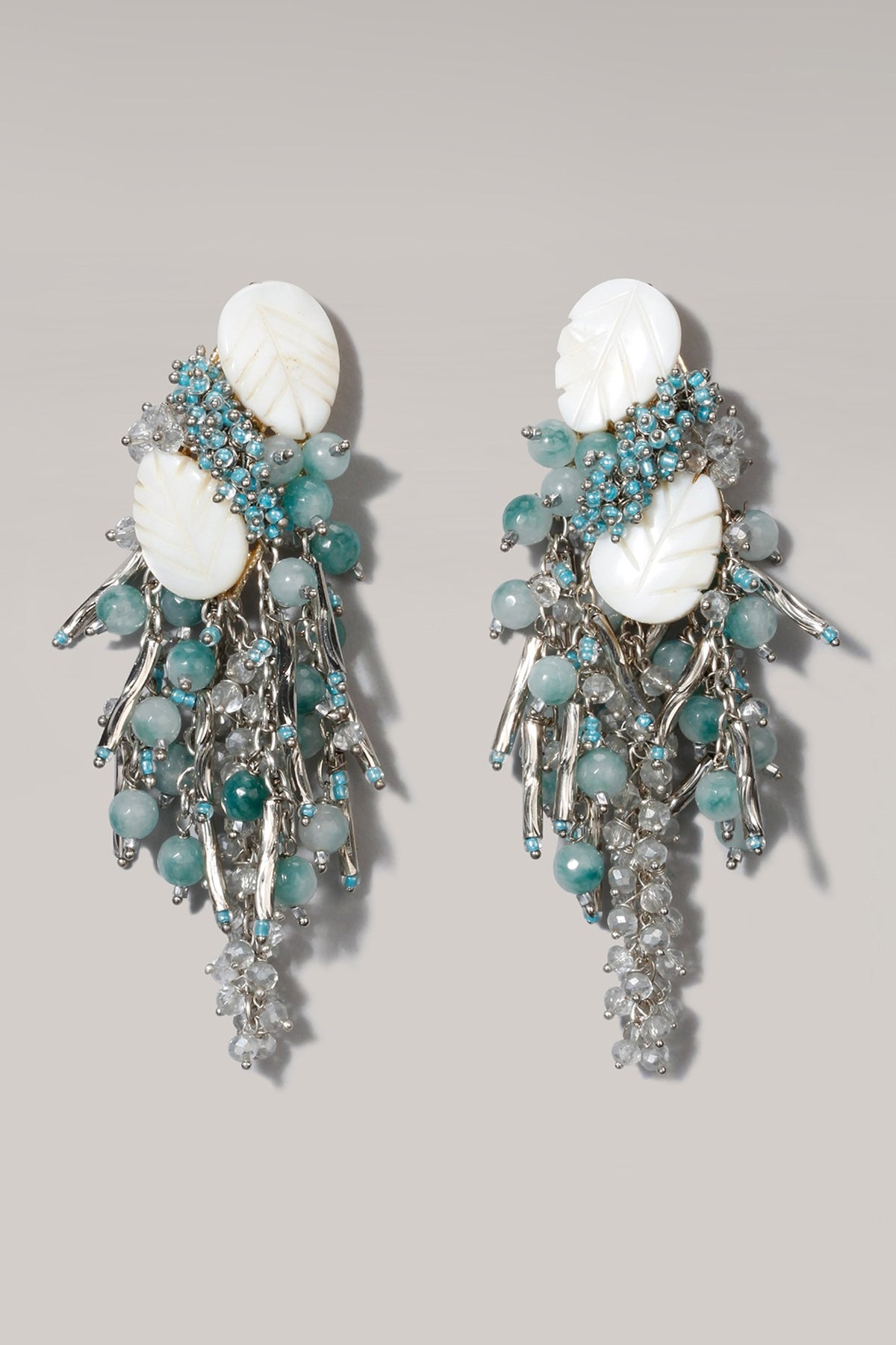 Gold Finish Aqua Blue Crystal Dangler Earrings