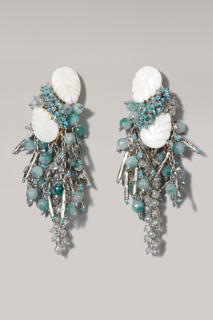 Gold Finish Aqua Blue Crystal Dangler Earrings