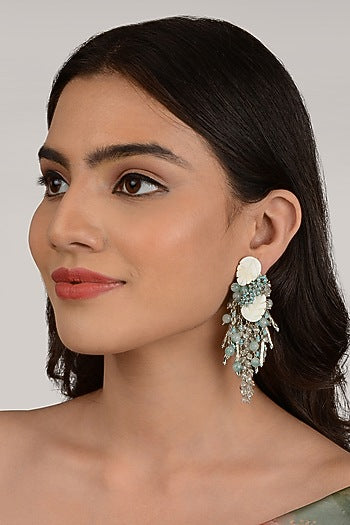 Gold Finish Aqua Blue Crystal Dangler Earrings
