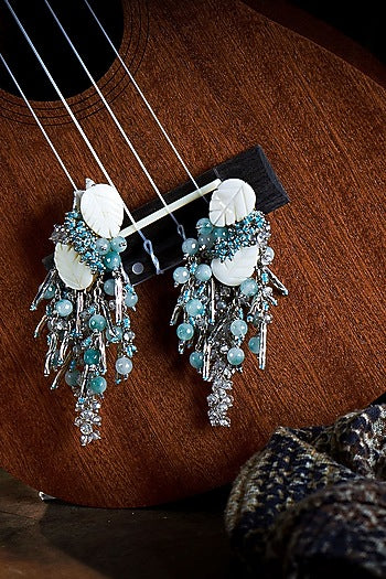 Gold Finish Aqua Blue Crystal Dangler Earrings