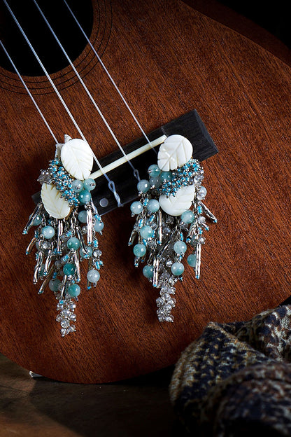 Gold Finish Aqua Blue Crystal Dangler Earrings