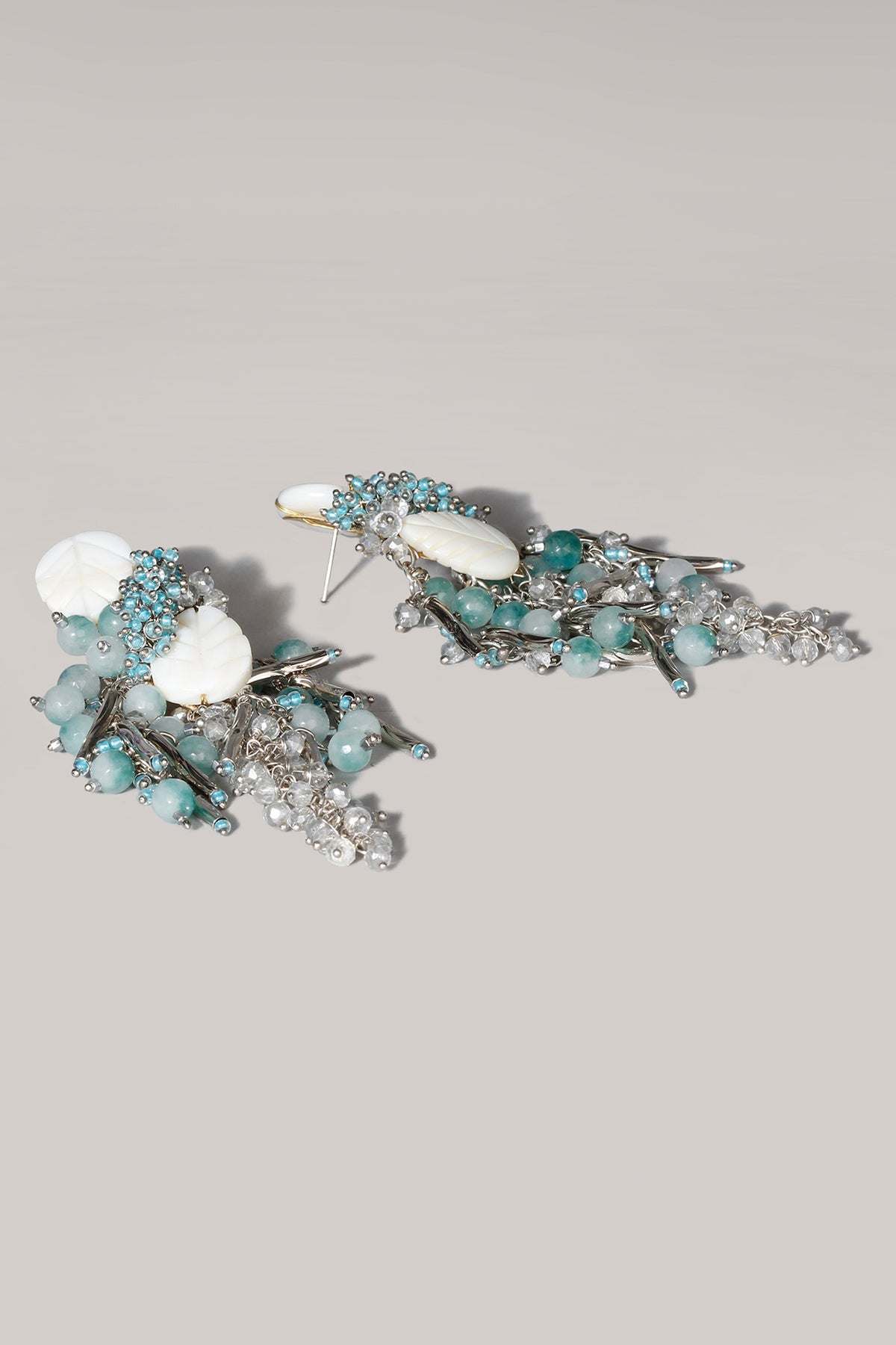 Gold Finish Aqua Blue Crystal Dangler Earrings