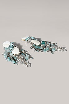 Gold Finish Aqua Blue Crystal Dangler Earrings