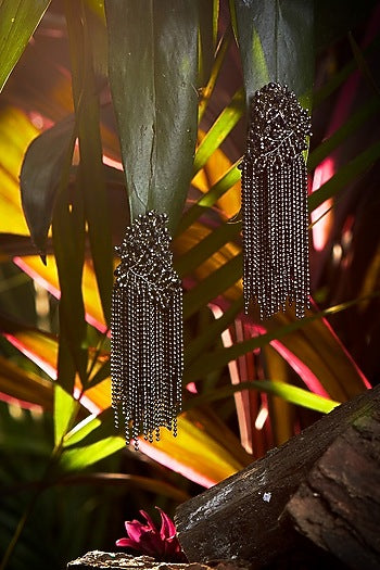 Gold Finish Gunmetal Grey Glass Beaded Dangler Earrings