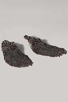 Gold Finish Gunmetal Grey Glass Beaded Dangler Earrings