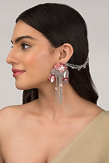 Gold Finish Baby Pink Stone Dangler Earrings