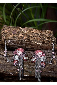 Gold Finish Baby Pink Stone Dangler Earrings