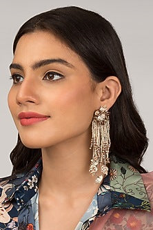 Brown Shell Taselled Earrings