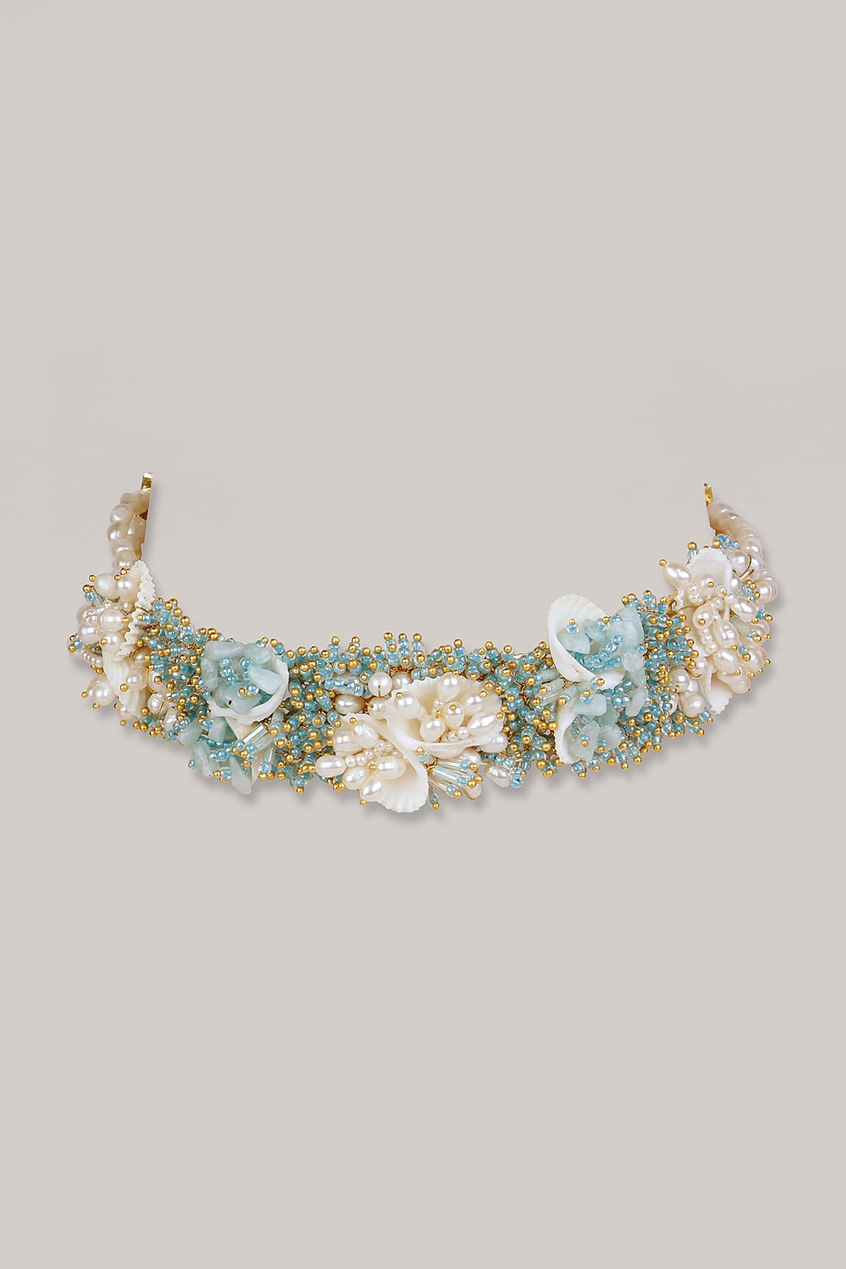 Turquoise Beaded & Shell Stone Choker Necklace