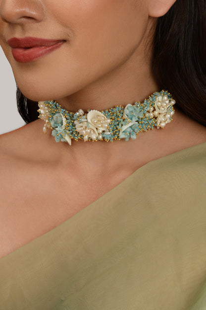 Turquoise Beaded & Shell Stone Choker Necklace