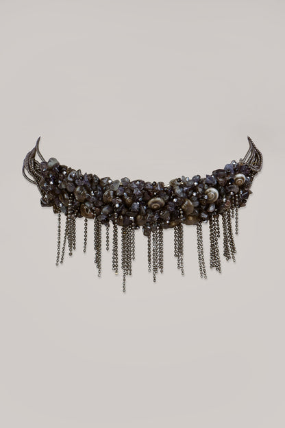 Black Semi Precious Beaded Choker Necklace