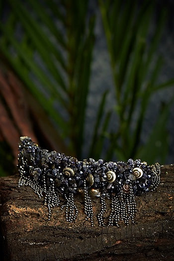 Black Semi Precious Beaded Choker Necklace