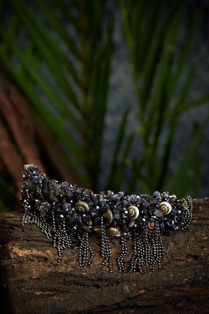 Black Semi Precious Beaded Choker Necklace