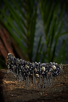Black Semi Precious Beaded Choker Necklace