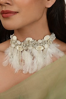 White Semi Precious Beaded Choker Necklace