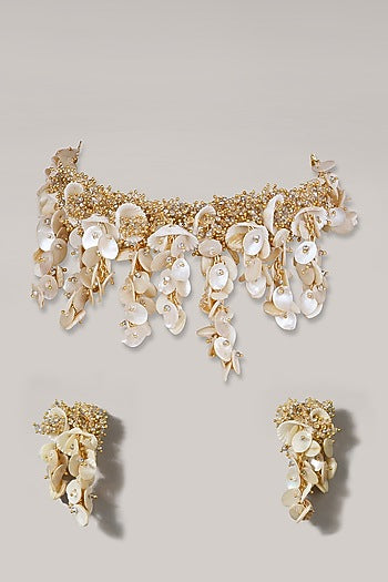 White Beaded Choker Necklace Set