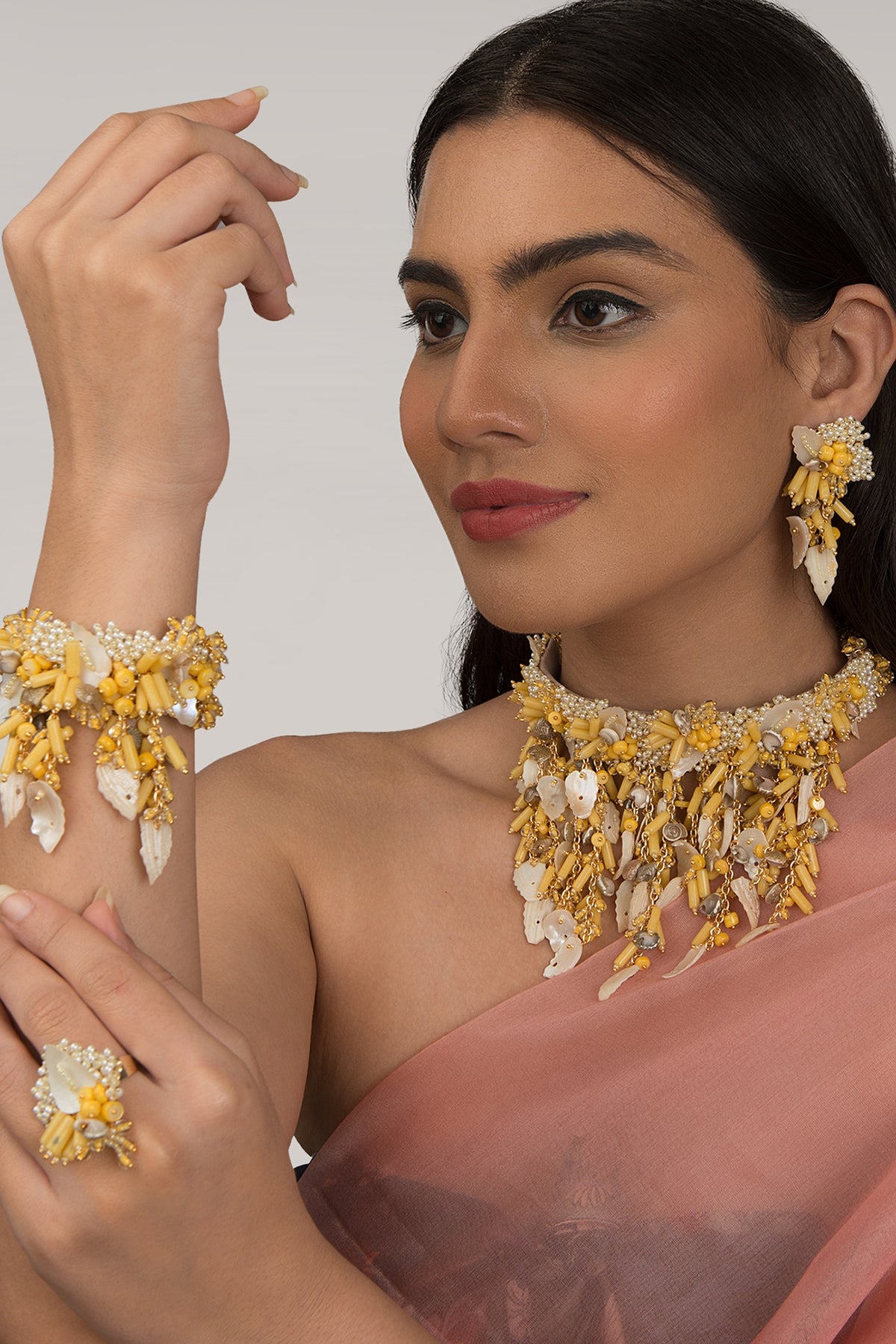 Yellow Crystal Choker Necklace Set