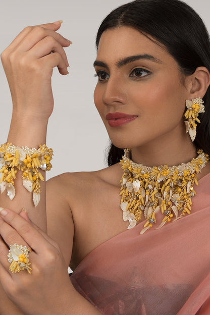 Yellow Crystal Choker Necklace Set