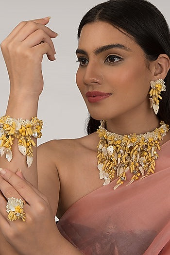 Yellow Crystal Choker Necklace Set