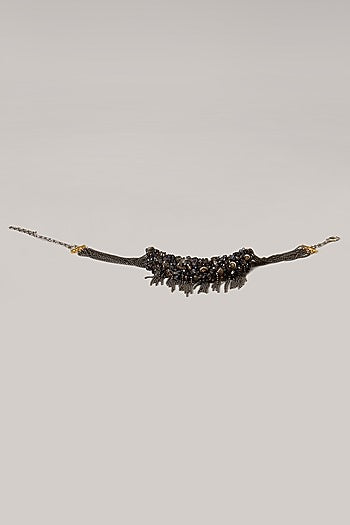 Black Semi Precious Beaded Choker Necklace Set
