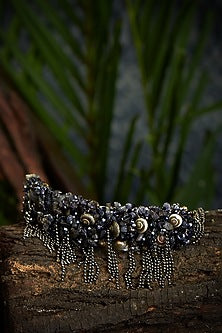 Black Semi Precious Beaded Choker Necklace Set