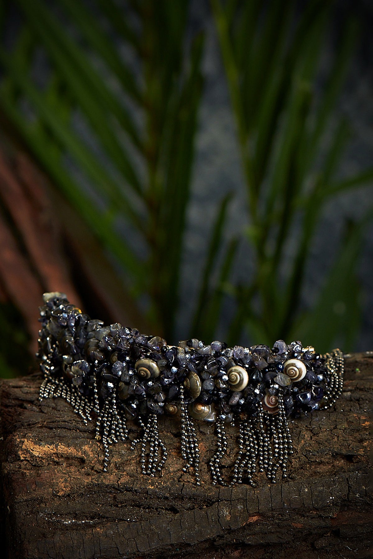 Black Semi Precious Beaded Choker Necklace Set