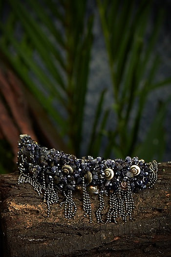 Black Semi Precious Beaded Choker Necklace Set