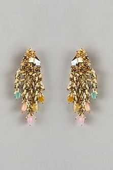 Gold Finish Multi-Colored Stone & Kundan Polki Handcrafted Dangler Earrings