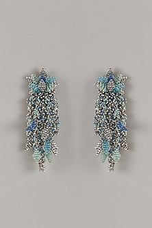 Gold Finish Blue Hydro Beaded Dangler Earrings